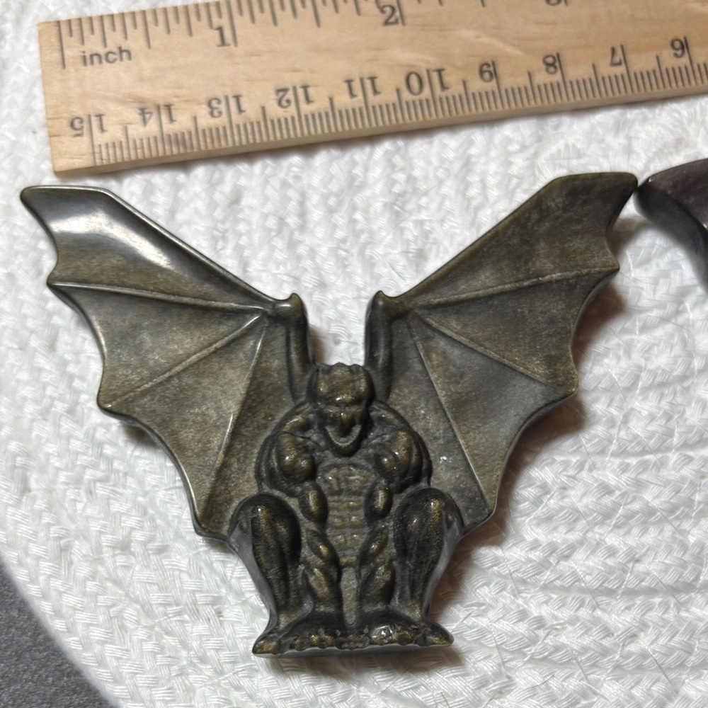 Gothic silver and gold black obsidian Gargoyle Bat carving (1 piece)